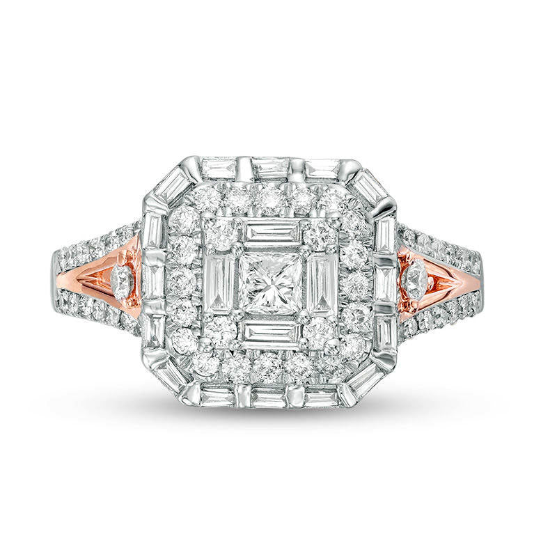 1.0 CT. T.W. Princess-Cut Natural Diamond Frame Engagement Ring in Solid 10K Two-Tone Gold