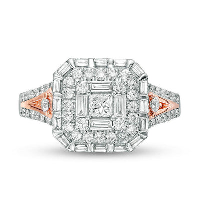1.0 CT. T.W. Princess-Cut Natural Diamond Frame Engagement Ring in Solid 10K Two-Tone Gold