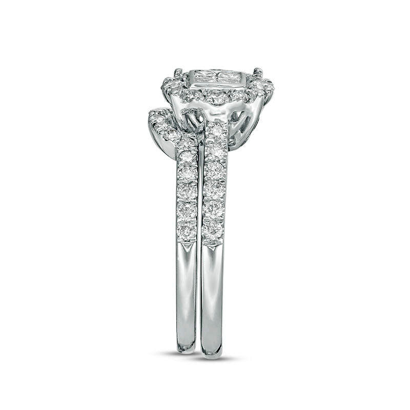 1.0 CT. T.W. Quad Princess-Cut Natural Diamond Frame Bridal Engagement Ring Set in Solid 10K White Gold