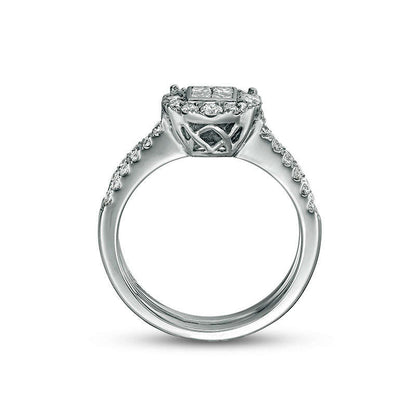 1.0 CT. T.W. Quad Princess-Cut Natural Diamond Frame Bridal Engagement Ring Set in Solid 10K White Gold