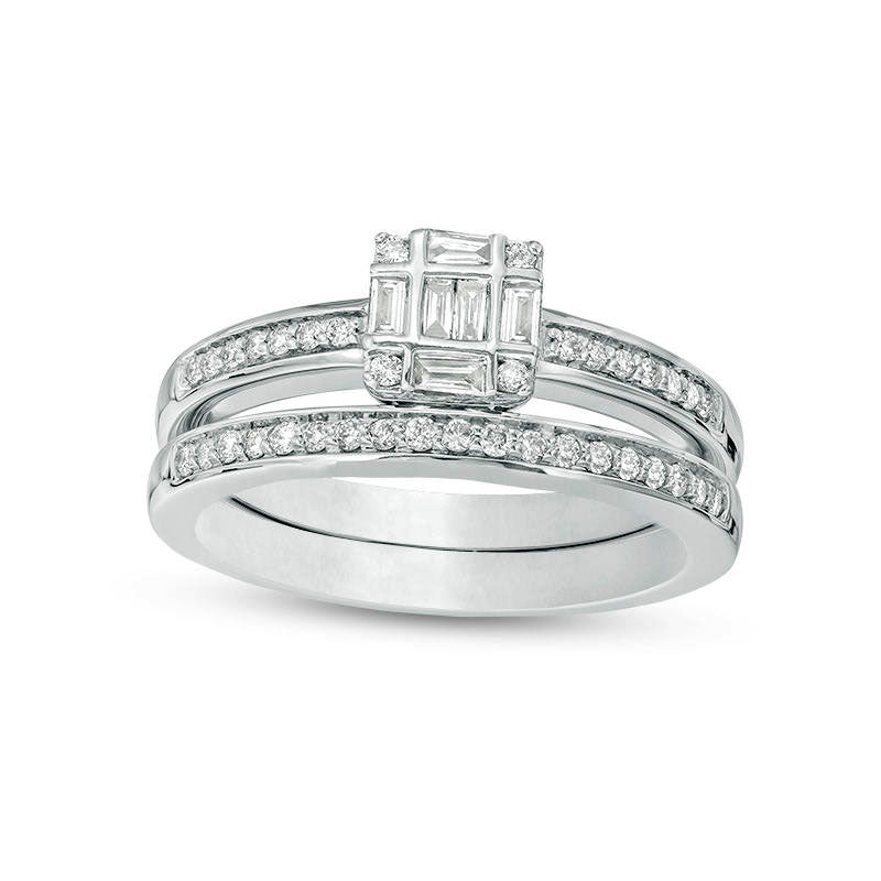 0.33 CT. T.W. Composite Square Natural Diamond Bridal Engagement Ring Set in Solid 10K White Gold