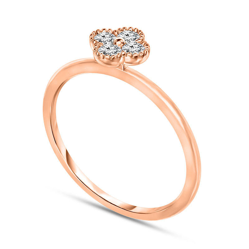 0.20 CT. T.W. Quad Natural Diamond Clover Antique Vintage-Style Promise Ring in Solid 10K Rose Gold