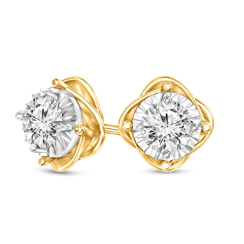 0.25 CT. T.W. Diamond Solitaire Knot Stud Earrings in 10K Two-Tone Gold