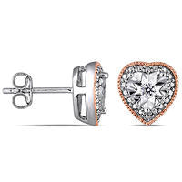 0.1 CT. T.W. Diamond Vintage-Style Heart Solitaire Stud Earrings in Sterling Silver with Rose Rhodium