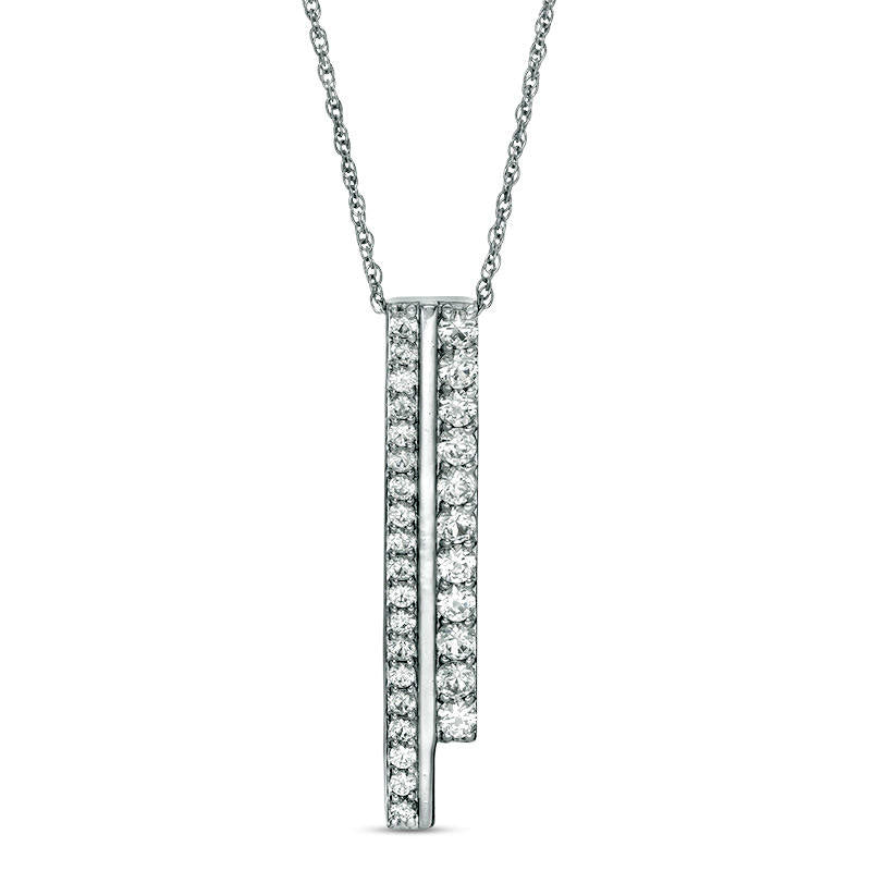 Lab-Created White Sapphire Double Bar Pendant in 10K White Gold