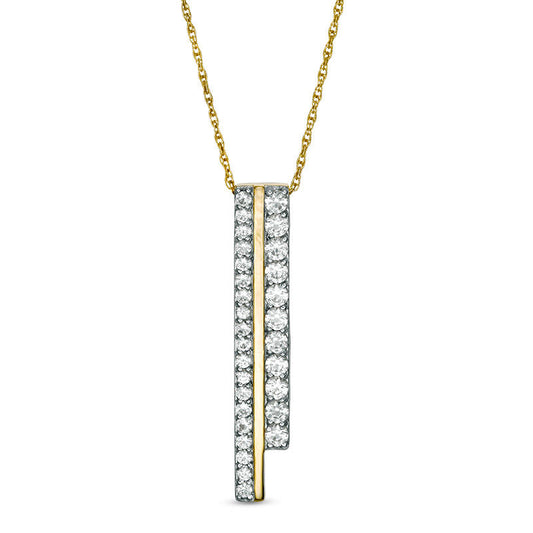Lab-Created White Sapphire Double Bar Pendant in 10K Yellow Gold