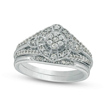 0.50 CT. T.W. Composite Natural Diamond Frame Antique Vintage-Style Bridal Engagement Ring Set in Solid 10K White Gold