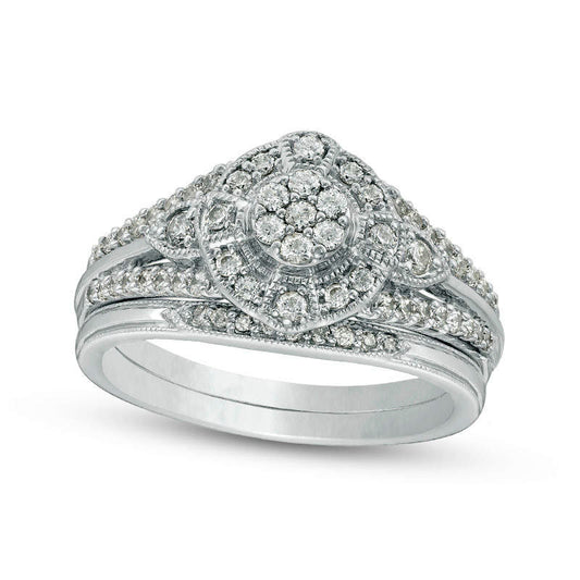 0.50 CT. T.W. Composite Natural Diamond Frame Antique Vintage-Style Bridal Engagement Ring Set in Solid 10K White Gold