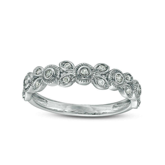0.10 CT. T.W. Natural Diamond Flower Antique Vintage-Style Stackable Band in Solid 10K White Gold