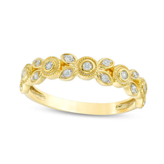 0.10 CT. T.W. Natural Diamond Flower Antique Vintage-Style Stackable Band in Solid 10K Yellow Gold