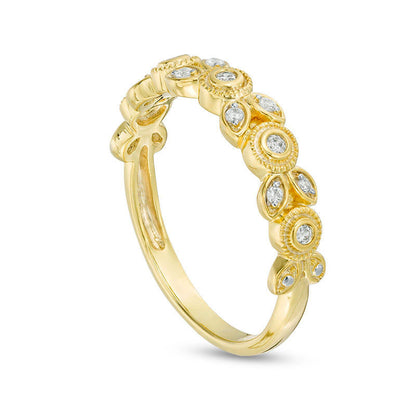0.10 CT. T.W. Natural Diamond Flower Antique Vintage-Style Stackable Band in Solid 10K Yellow Gold