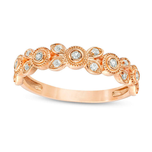 0.10 CT. T.W. Natural Diamond Flower Antique Vintage-Style Stackable Band in Solid 10K Rose Gold
