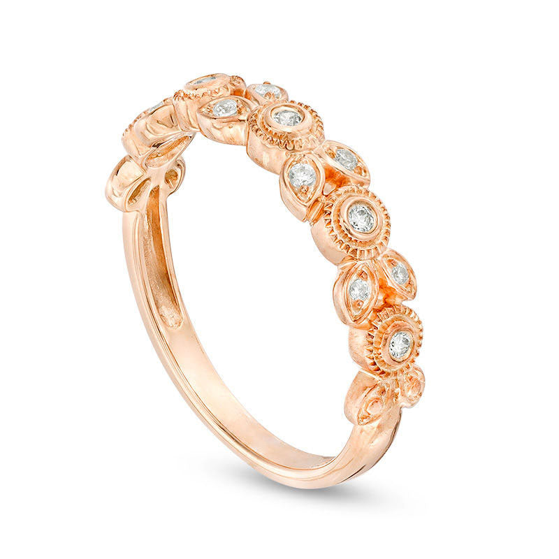0.10 CT. T.W. Natural Diamond Flower Antique Vintage-Style Stackable Band in Solid 10K Rose Gold