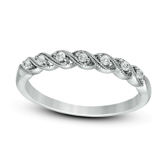 0.10 CT. T.W. Natural Diamond Twist Antique Vintage-Style Stackable Band in Solid 10K White Gold
