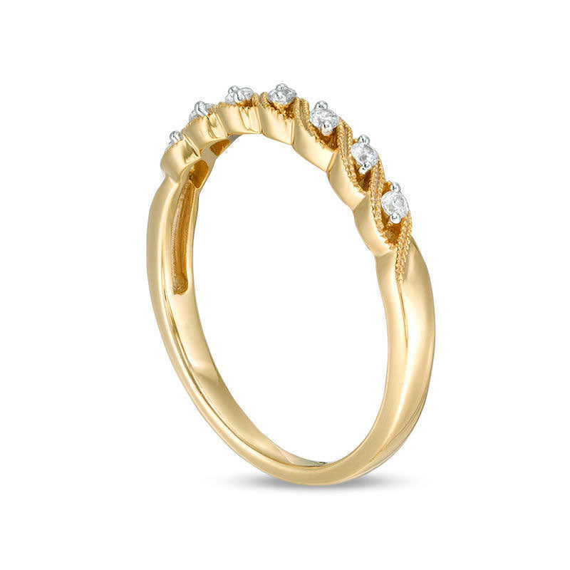 0.10 CT. T.W. Natural Diamond Twist Antique Vintage-Style Stackable Band in Solid 10K Yellow Gold