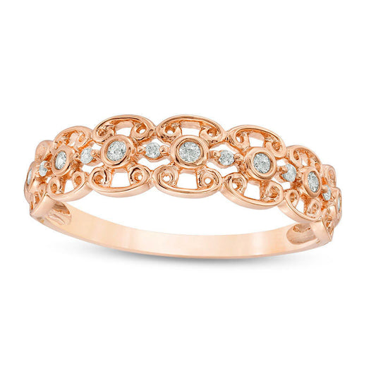 0.10 CT. T.W. Natural Diamond Scroll Stackable Band in Solid 10K Rose Gold