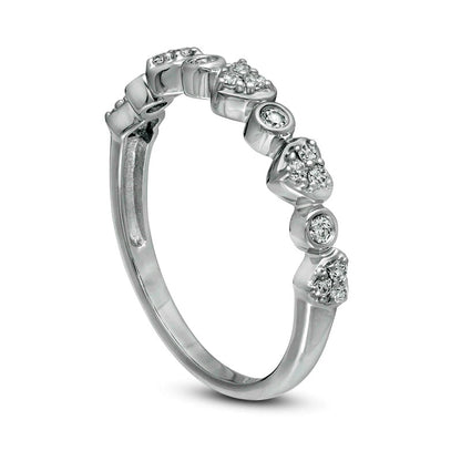0.20 CT. T.W. Natural Diamond Alternating Heart and Circle Stackable Band in Solid 10K White Gold