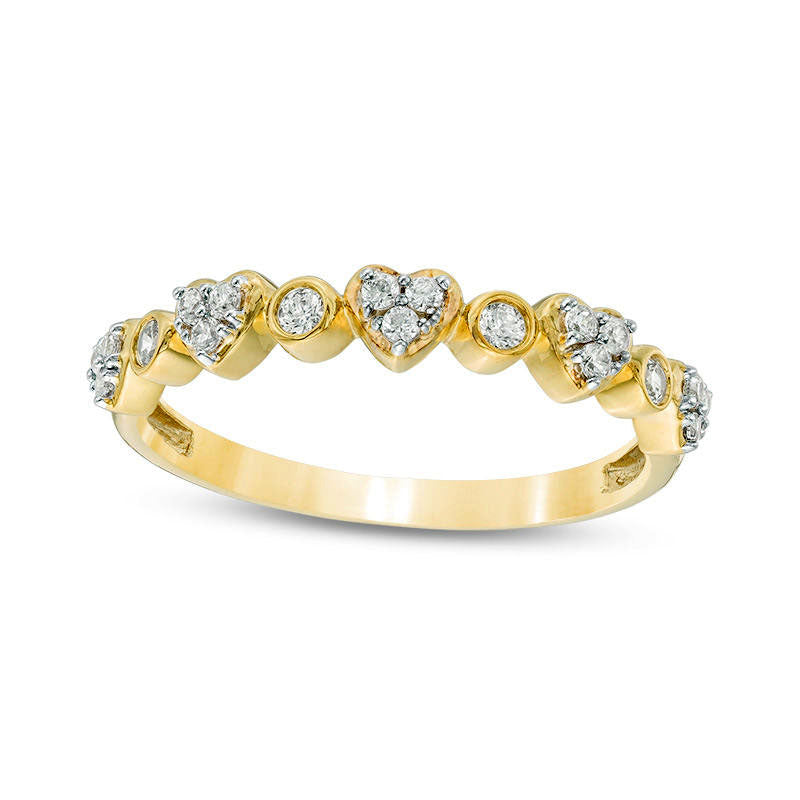 0.20 CT. T.W. Natural Diamond Alternating Heart and Circle Stackable Band in Solid 10K Yellow Gold