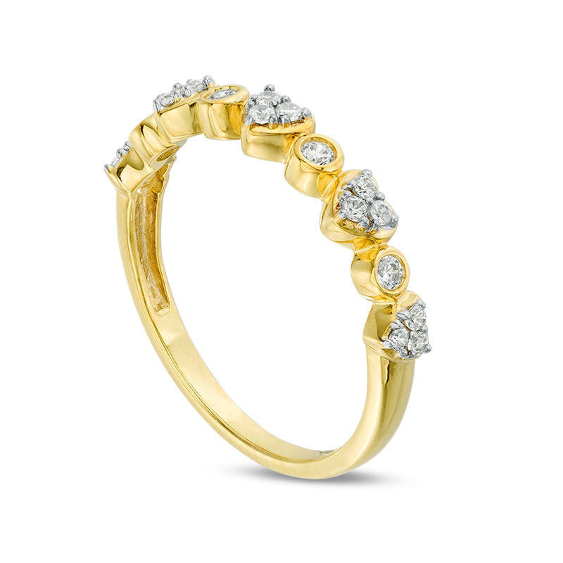 0.20 CT. T.W. Natural Diamond Alternating Heart and Circle Stackable Band in Solid 10K Yellow Gold