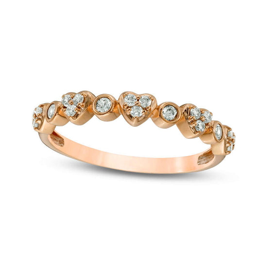 0.20 CT. T.W. Natural Diamond Alternating Heart and Circle Stackable Band in Solid 10K Rose Gold