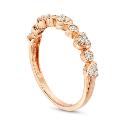 0.20 CT. T.W. Natural Diamond Alternating Heart and Circle Stackable Band in Solid 10K Rose Gold