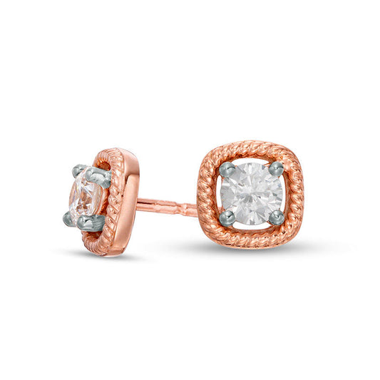 0.33 CT. T.W. Diamond Solitaire Cushion Twist Frame Stud Earrings in 10K Rose Gold
