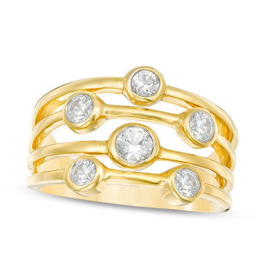 Bezel-Set Lab-Created White Sapphire Multi-Row Ring in Sterling Silver with Solid 14K Gold Plate