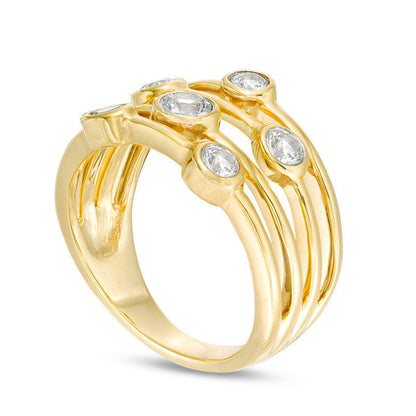Bezel-Set Lab-Created White Sapphire Multi-Row Ring in Sterling Silver with Solid 14K Gold Plate