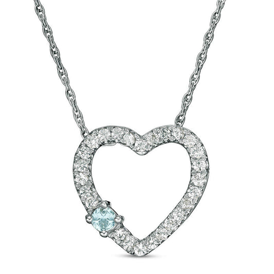 Aquamarine and Lab-Created White Sapphire Heart Pendant in 10K White Gold