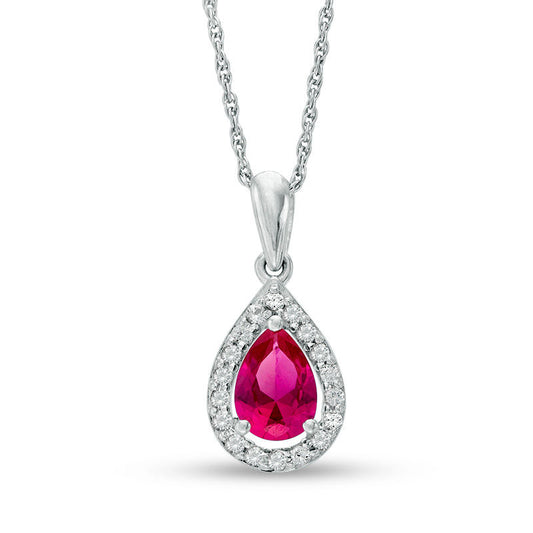 Pear-Shaped Lab-Created Ruby and White Sapphire Frame Pendant in 10K White Gold
