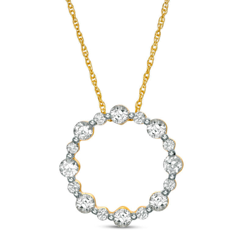 Lab-Created White Sapphire Open Circle Pendant in 10K Yellow Gold