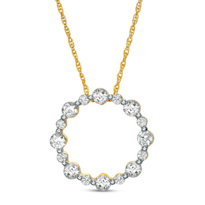 Lab-Created White Sapphire Open Circle Pendant in 10K Yellow Gold