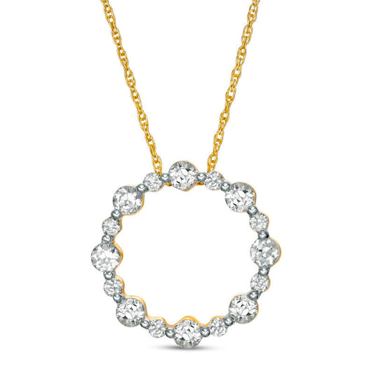 Lab-Created White Sapphire Open Circle Pendant in 10K Yellow Gold