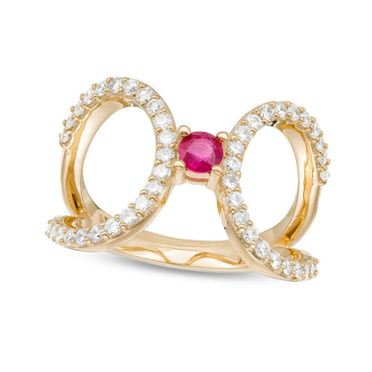 3.5mm Ruby and 0.50 CT. T.W. Natural Diamond Looping Open Shank Ring in Solid 10K Yellow Gold