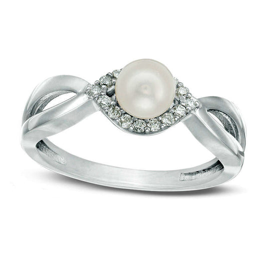 5.0mm Cultured Freshwater Pearl and 0.13 CT. T.W. Natural Diamond Frame Twist Shank Ring in Sterling Silver
