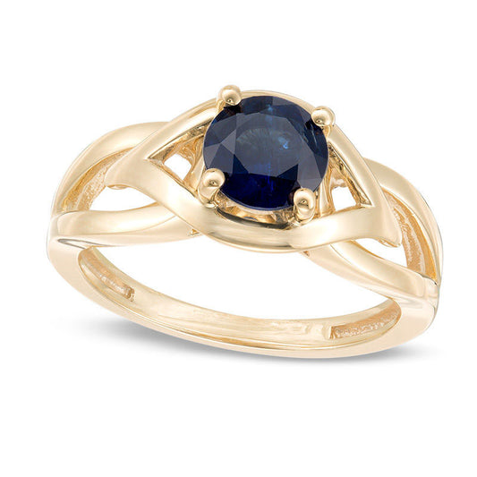 6.5mm Blue Sapphire Solitaire Evil Eye Split Shank Ring in Solid 10K Yellow Gold