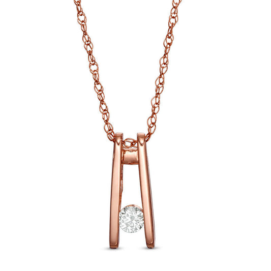 0.07 CT. Natural Clarity Enhanced Solitaire Ladder Pendant in 10K Rose Gold