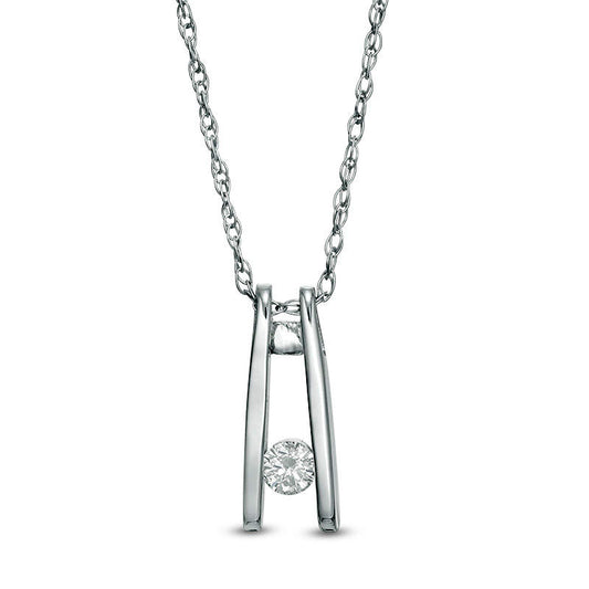 0.07 CT. Natural Clarity Enhanced Solitaire Ladder Pendant in 10K White Gold