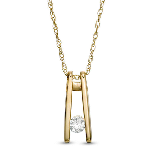 0.07 CT. Natural Clarity Enhanced Solitaire Ladder Pendant in 10K Yellow Gold