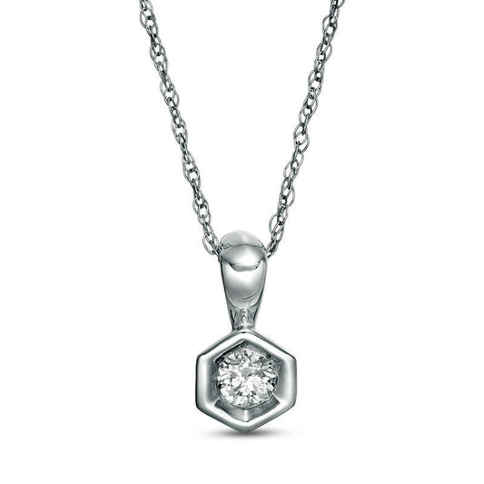 0.17 CT. Natural Clarity Enhanced Solitaire Hexagon Frame Pendant in 10K White Gold