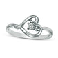 0.05 CT. Natural Clarity Enhanced Diamond Solitaire Sideways Swirl Heart Ring in Solid 10K White Gold