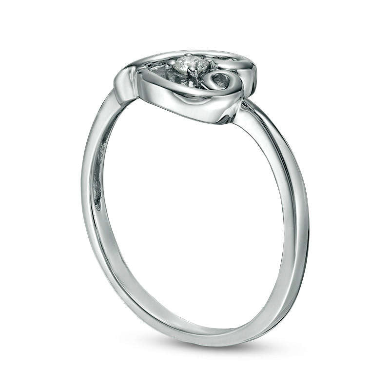 0.05 CT. Natural Clarity Enhanced Diamond Solitaire Sideways Swirl Heart Ring in Solid 10K White Gold