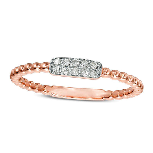 0.07 CT. T.W. Composite Natural Diamond Rectangle Beaded Stackable Band in Solid 10K Rose Gold