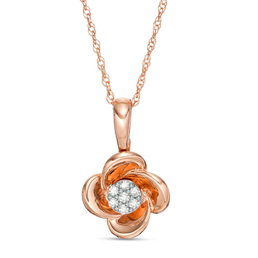 0.05 CT. T.W. Composite Natural Diamond Flower Pendant in 10K Rose Gold