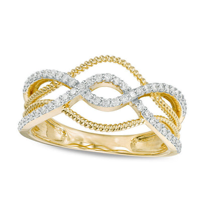 0.25 CT. T.W. Natural Diamond Layered Crossover Twist Ring in Solid 10K Yellow Gold