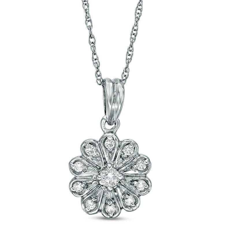 0.17 CT. T.W. Natural Diamond Flower Frame Pendant in 10K White Gold