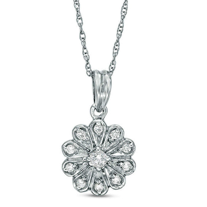 0.17 CT. T.W. Natural Diamond Flower Frame Pendant in 10K White Gold