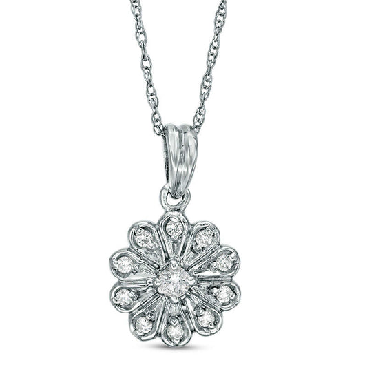 0.17 CT. T.W. Natural Diamond Flower Frame Pendant in 10K White Gold