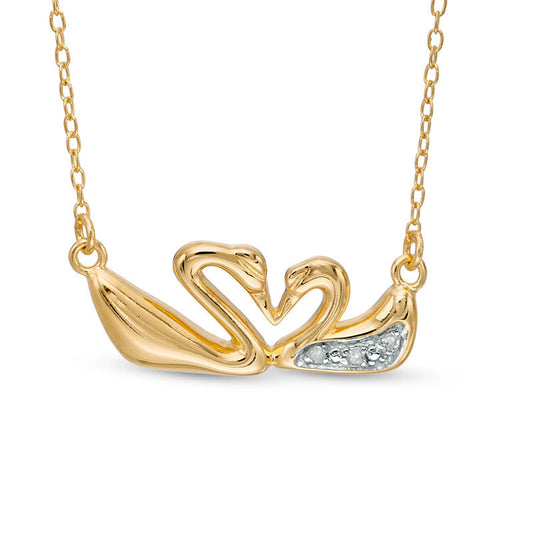 Natural Diamond Accent Kissing Swans Necklace in Sterling Silver with 18K Gold Plate