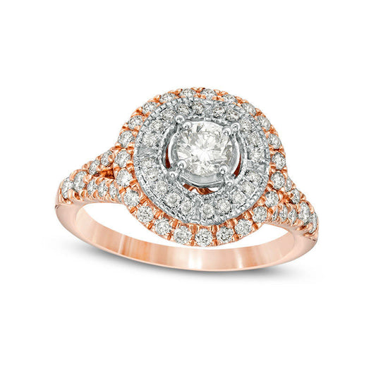 1.0 CT. T.W. Natural Diamond Double Frame Antique Vintage-Style Engagement Ring in Solid 10K Rose Gold